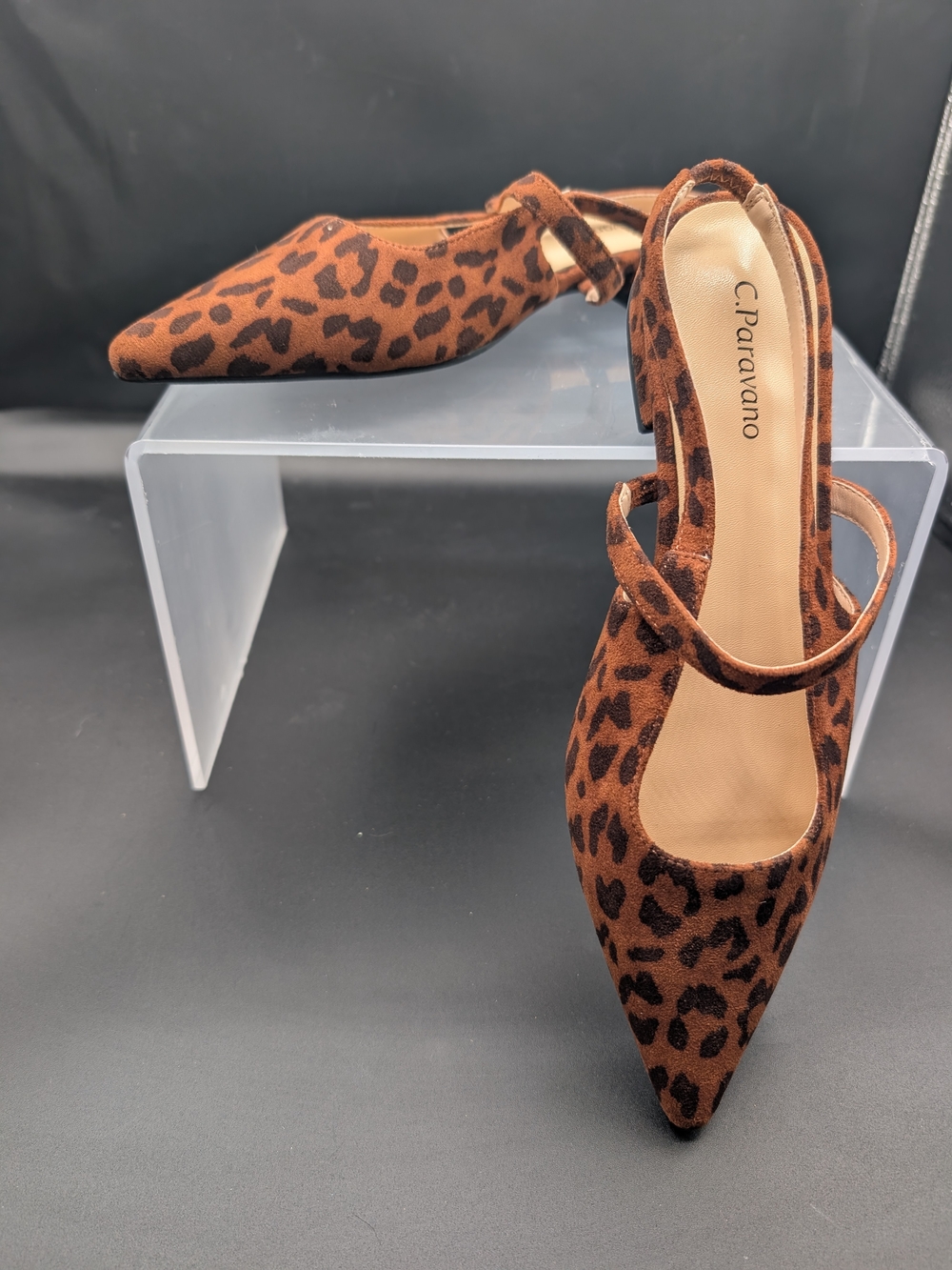 C. Paravano Leopard-Print Pointed Mary Jane Flats - Brown NWOT